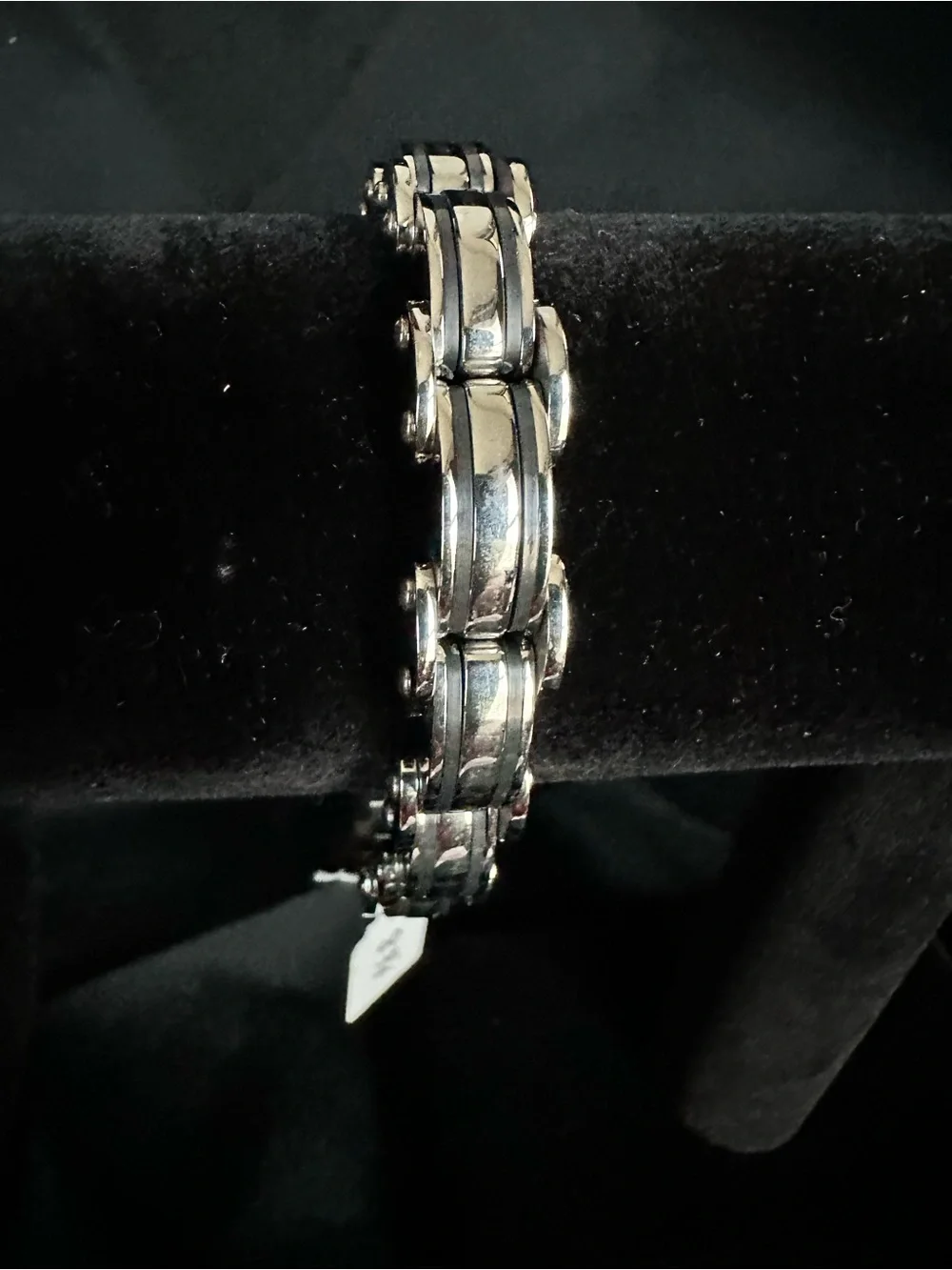 Men's Stainless Steel Bike/Motorcycle Chain Link Bracelet with Black Accents
